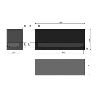 InFire - Kotni BIO kamin 110x45 cm 3kW črna