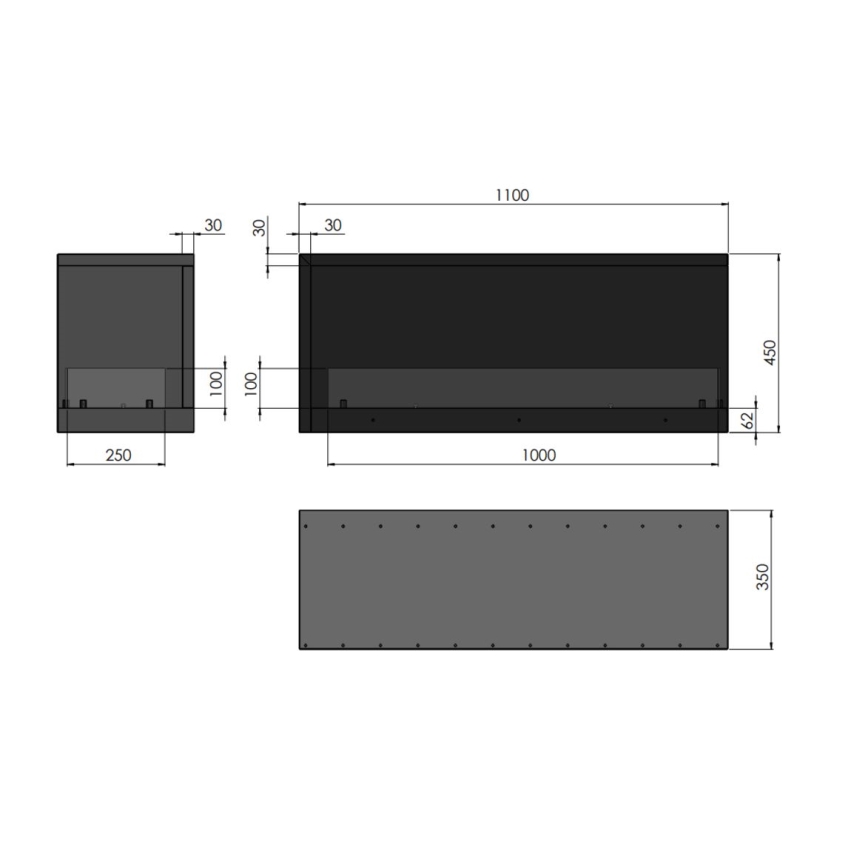 InFire - Kotni BIO kamin 110x45 cm 3kW črna