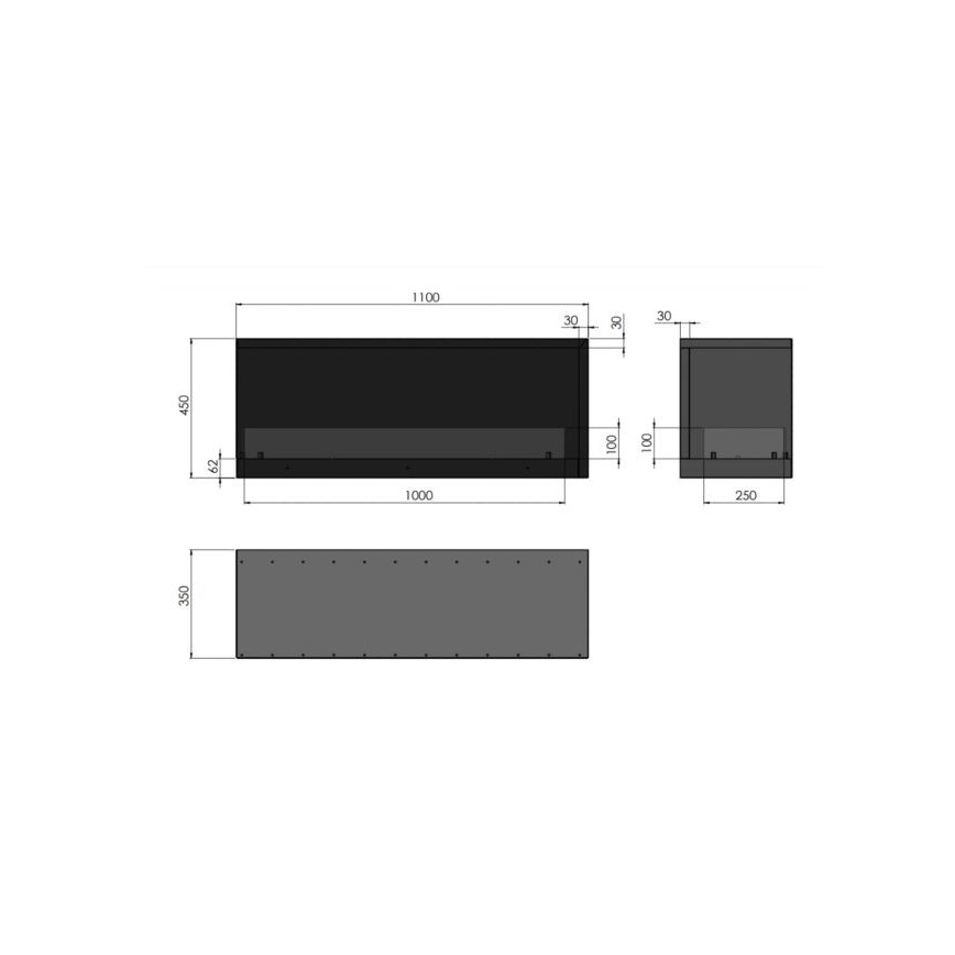 InFire - Kotni BIO kamin 110x45 cm 3kW črna