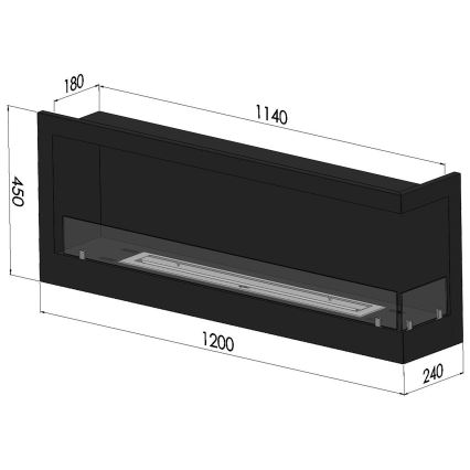 InFire - Kotni BIO kamin 45x120 cm 3kW črna