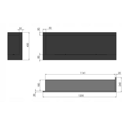 InFire - Kotni BIO kamin 45x120 cm 3kW črna