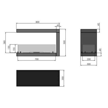 InFire - Kotni BIO kamin 80x50 cm 3kW bifacial