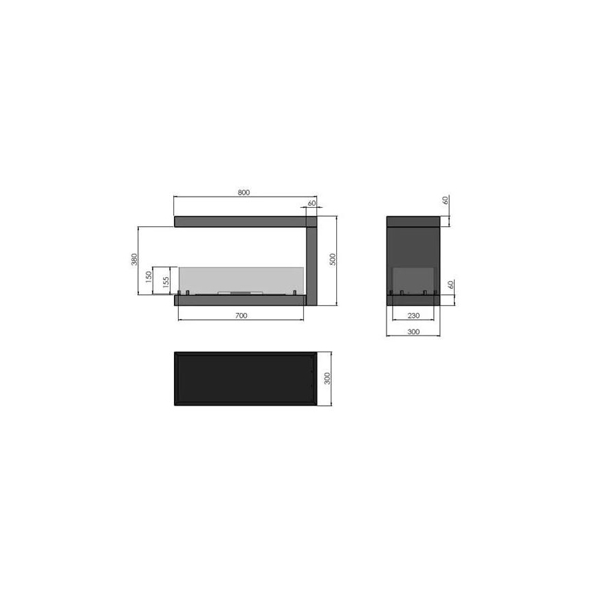 InFire - Kotni BIO kamin 80x50 cm 3kW bifacial