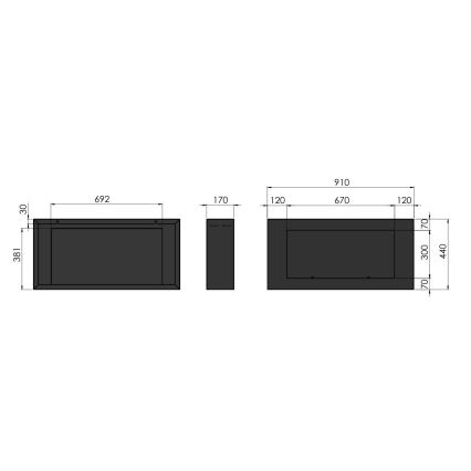 InFire - Stenski BIO kamin 44x91 cm 3kW črna