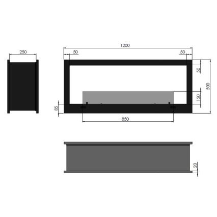 InFire - Vgradni BIO kamin 120x50 cm 3kW bifacial