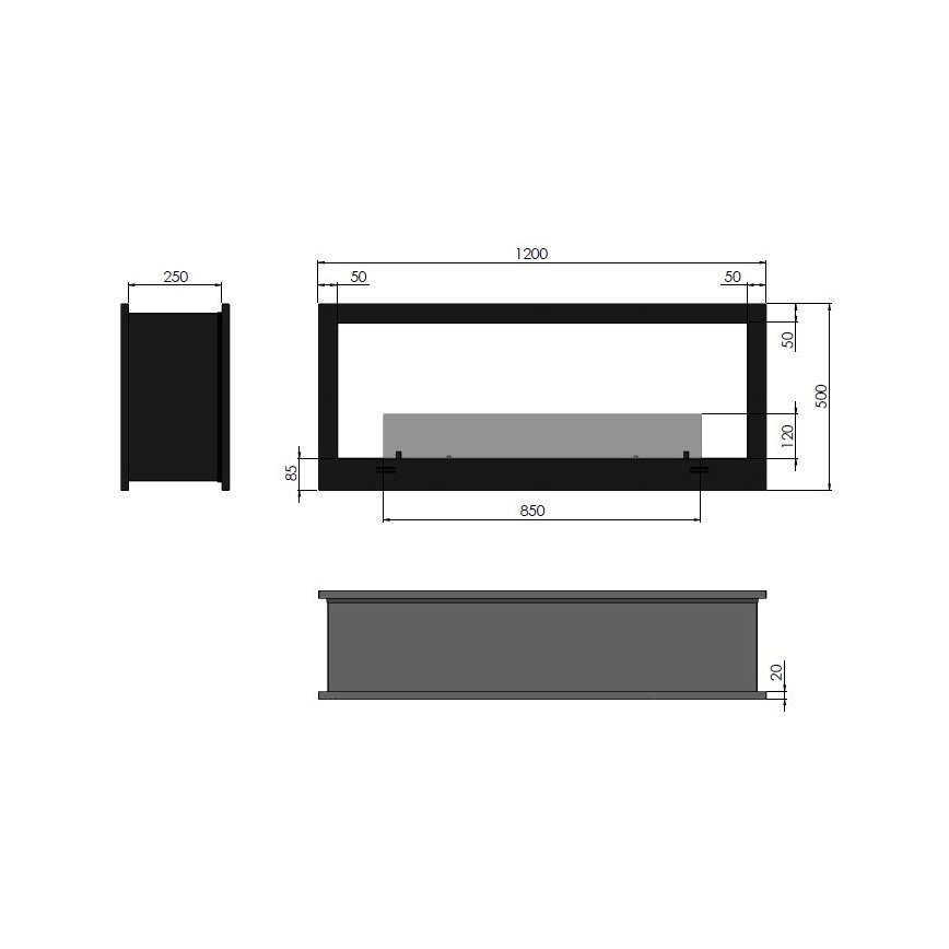 InFire - Vgradni BIO kamin 120x50 cm 3kW bifacial
