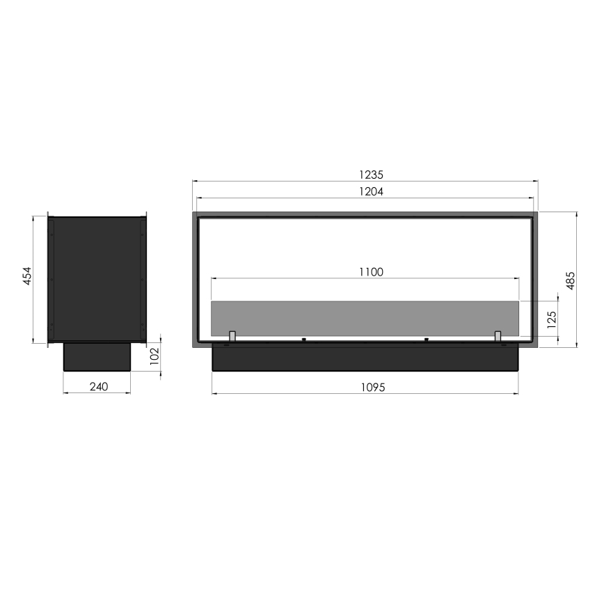 InFire - Vgradni BIO kamin 48,5x123,5 cm 6kW črna
