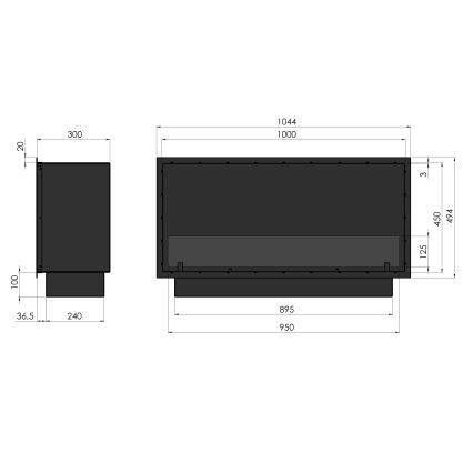 InFire - Vgradni BIO kamin 49,4x104,4 cm 6kW črna