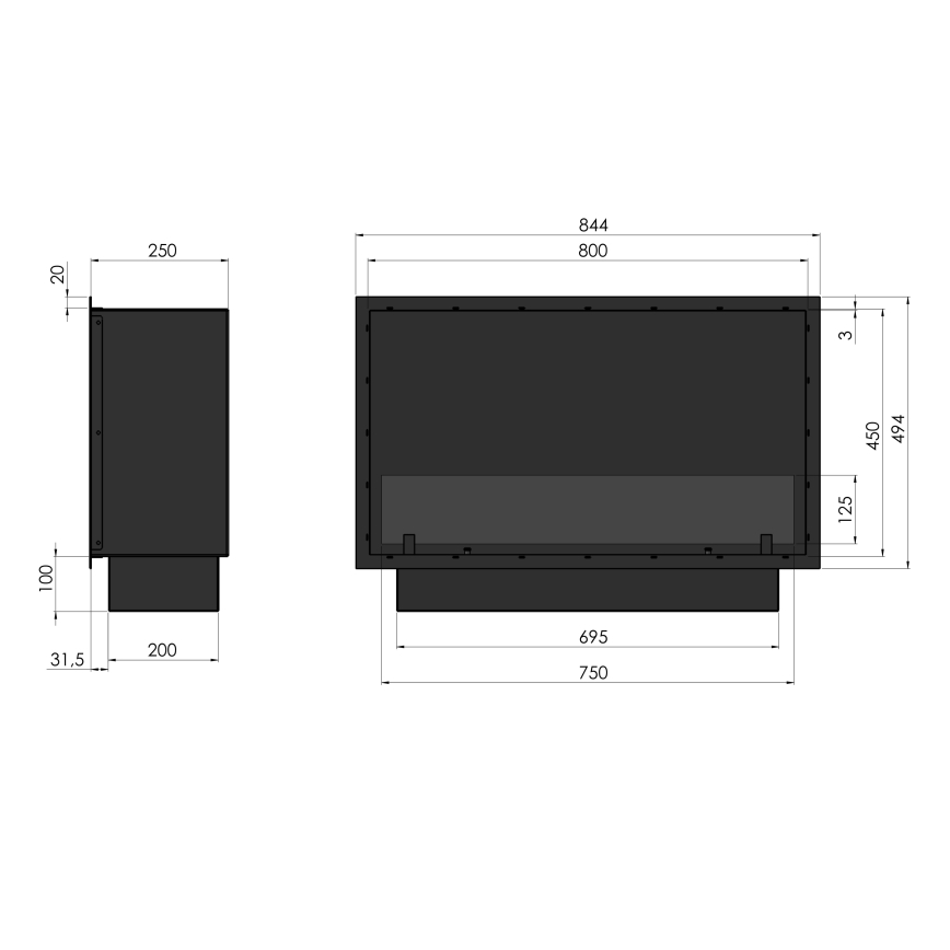 InFire - Vgradni BIO kamin 49,4x84,4 cm 3,5kW črna