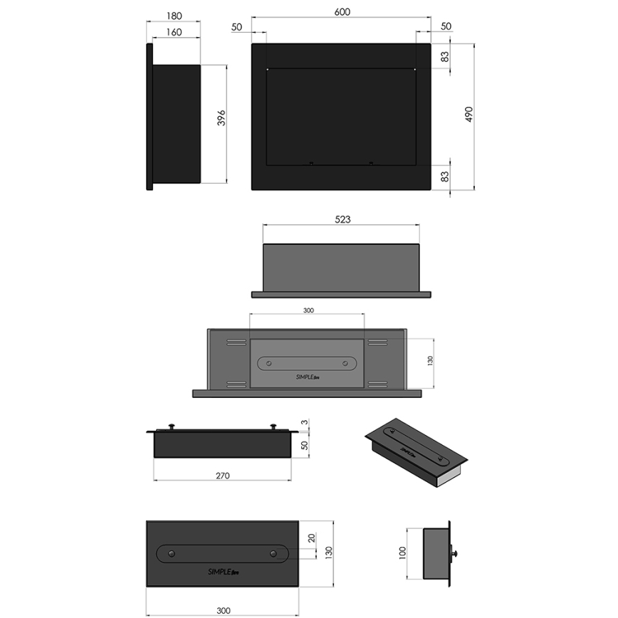 InFire - Vgradni BIO kamin 49x60 cm 3kW črna