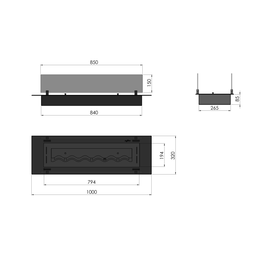 InFire - Vgradni BIO kamin 8,5x100 cm 6kW črna