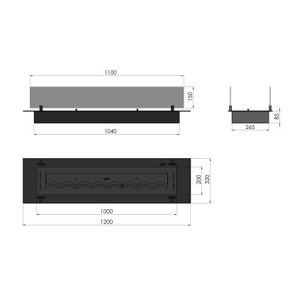 InFire - Vgradni BIO kamin 8,5x120 cm 6kW črna