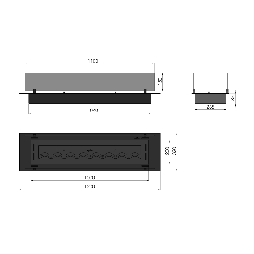 InFire - Vgradni BIO kamin 8,5x120 cm 6kW črna
