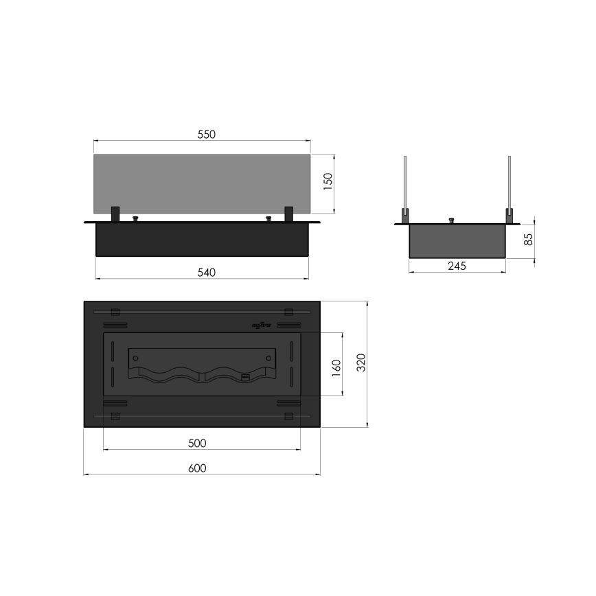 InFire - Vgradni BIO kamin 8,5x60 cm 3,5kW črna