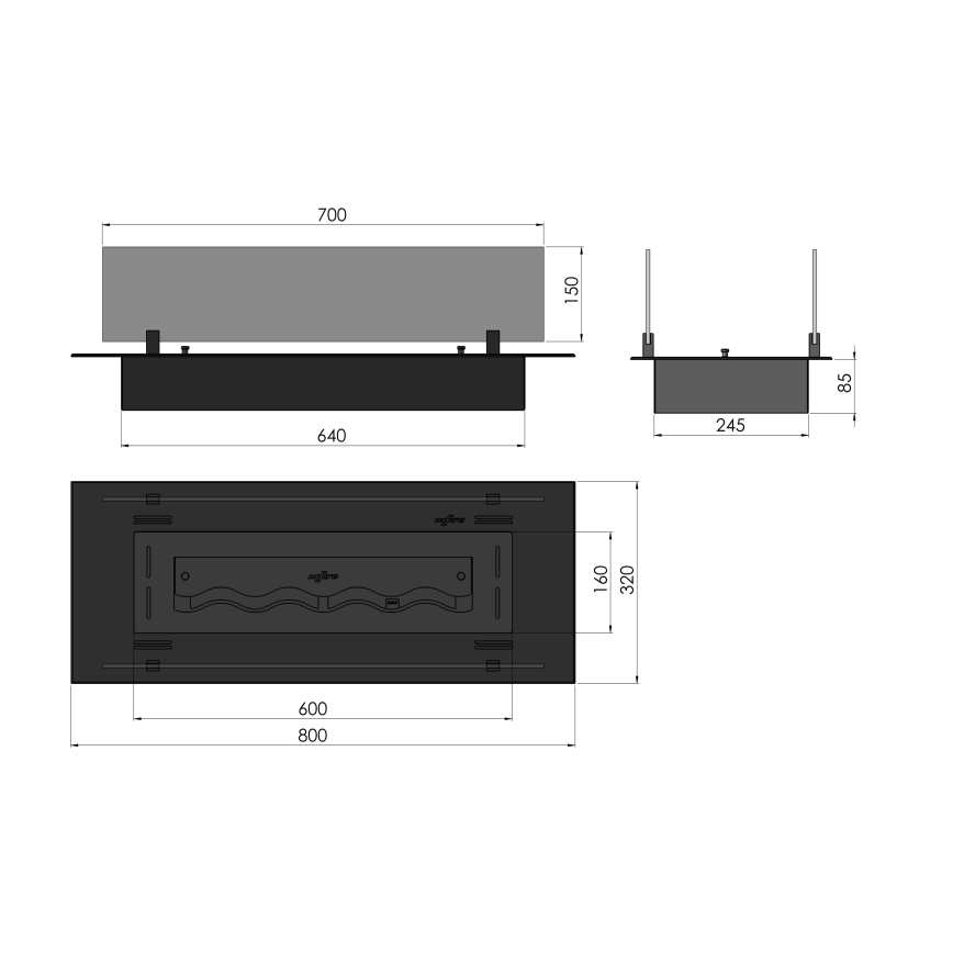 InFire - Vgradni BIO kamin 8,5x80 cm 3,5kW črna