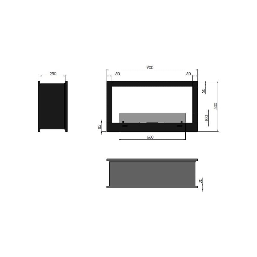 InFire - Vgradni BIO kamin 90x50 cm 3kW bifacial