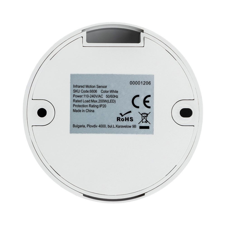 Infrardeči senzor gibanja 360° 200W/230V bela