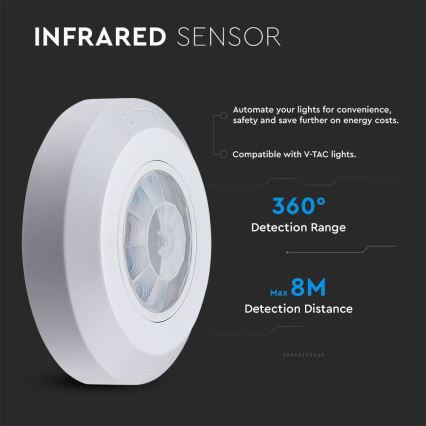 Infrardeči senzor gibanja 360° 200W/230V bela
