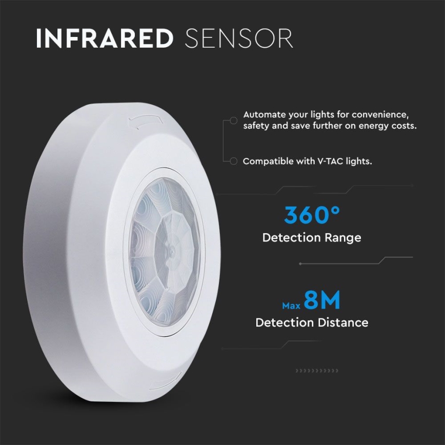 Infrardeči senzor gibanja 360° 200W/230V bela