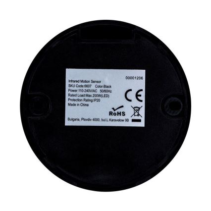 Infrardeči senzor gibanja 360° 200W/230V črna