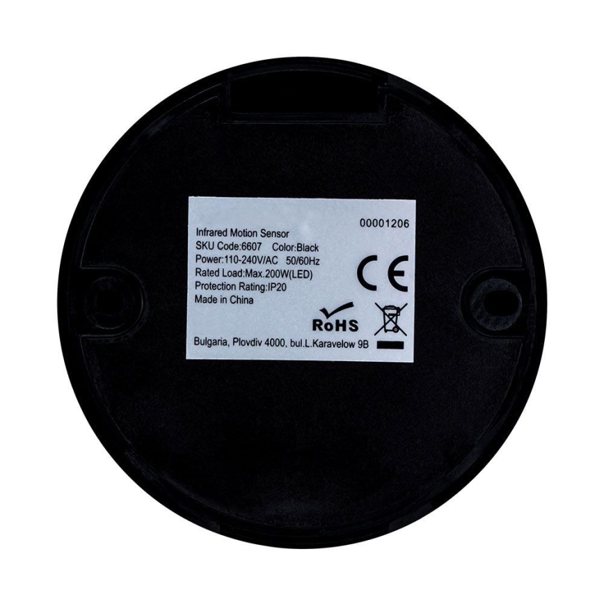 Infrardeči senzor gibanja 360° 200W/230V črna