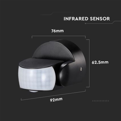 Infrardeči zunanji senzor gibanja 180/360° 600W/230V IP65 črna