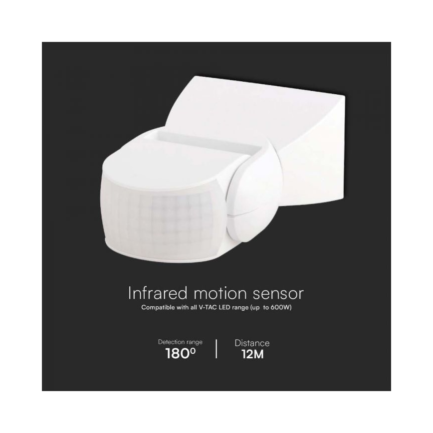 Infrardeči zunanji senzor gibanja 180° 230V IP65 bel