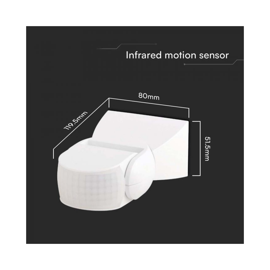 Infrardeči zunanji senzor gibanja 180° 230V IP65 bel