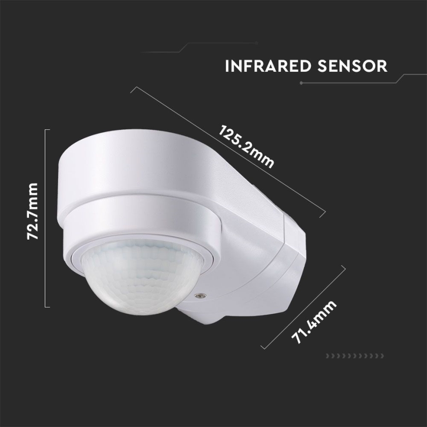Infrardeči zunanji senzor gibanja 240° 600W/230V IP65 bela