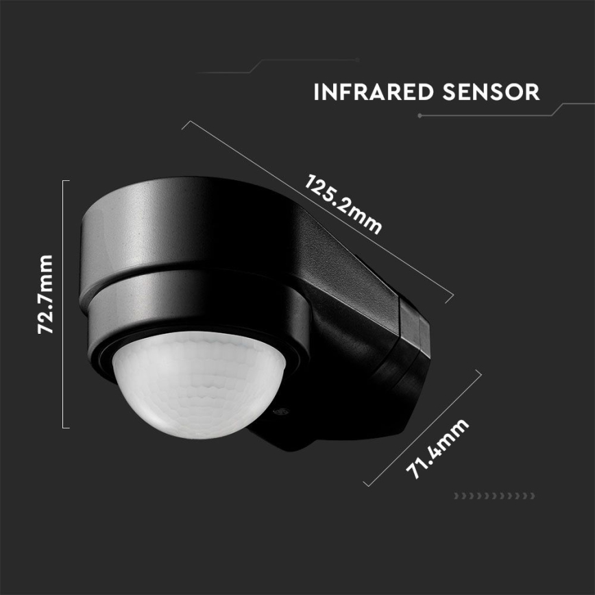 Infrardeči zunanji senzor gibanja 240° 600W/230V IP65 črna