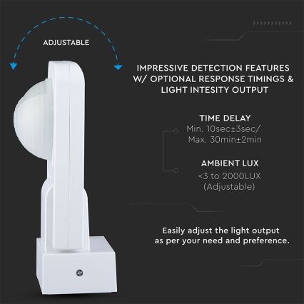 Infrardeči zunanji senzor gibanja 360° 1000W/230V IP65 bela