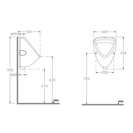 Isvea - Pisoar z zgornjim priključkom, keramika/bela