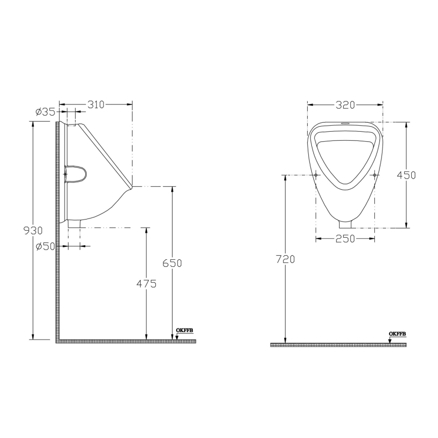 Isvea - Pisoar z zgornjim priključkom, keramika/bela