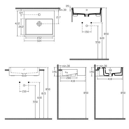 Isvea - Polvgradni umivalnik PURITY 50x42 cm keramika/bela