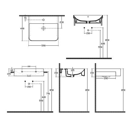 Isvea - Polvgrajen umivalnik SOTT AQUA 59x49 cm keramika/bela