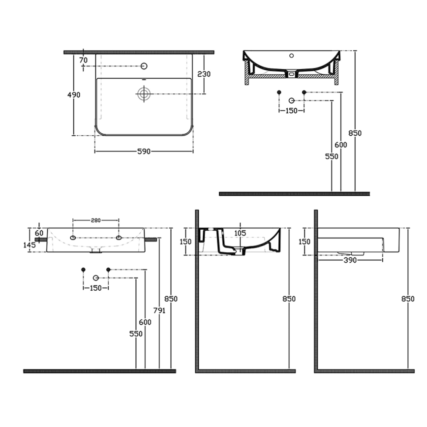 Isvea - Polvgrajen umivalnik SOTT AQUA 59x49 cm keramika/bela