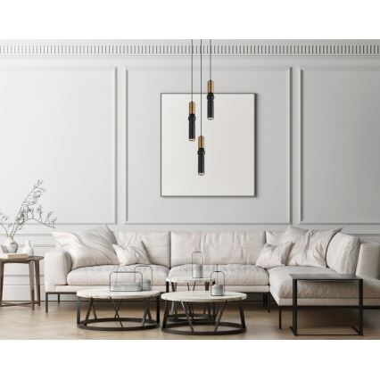ITALUX - Lestenec na vrvici ISIDORA 3xGU10/25W/230V črna/bron