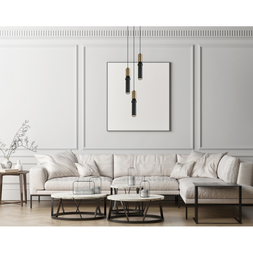 ITALUX - Lestenec na vrvici ISIDORA 3xGU10/25W/230V črna/bron