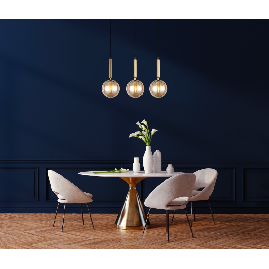 ITALUX - Lestenec na vrvici RAVENA 3xE27/5W/230V črna/zlata