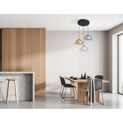 ITALUX - Lestenec na vrvi AINALE 3xG9/7W/230V črna/prozorna/dimna bežna/siva