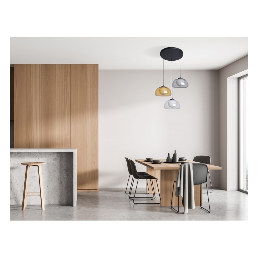 ITALUX - Lestenec na vrvi AINALE 3xG9/7W/230V črna/prozorna/dimna bežna/siva