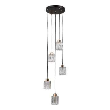 ITALUX - Viseči lestenec na jekleni vrvici TORNO 5xE14/40W/230V črna/zlata