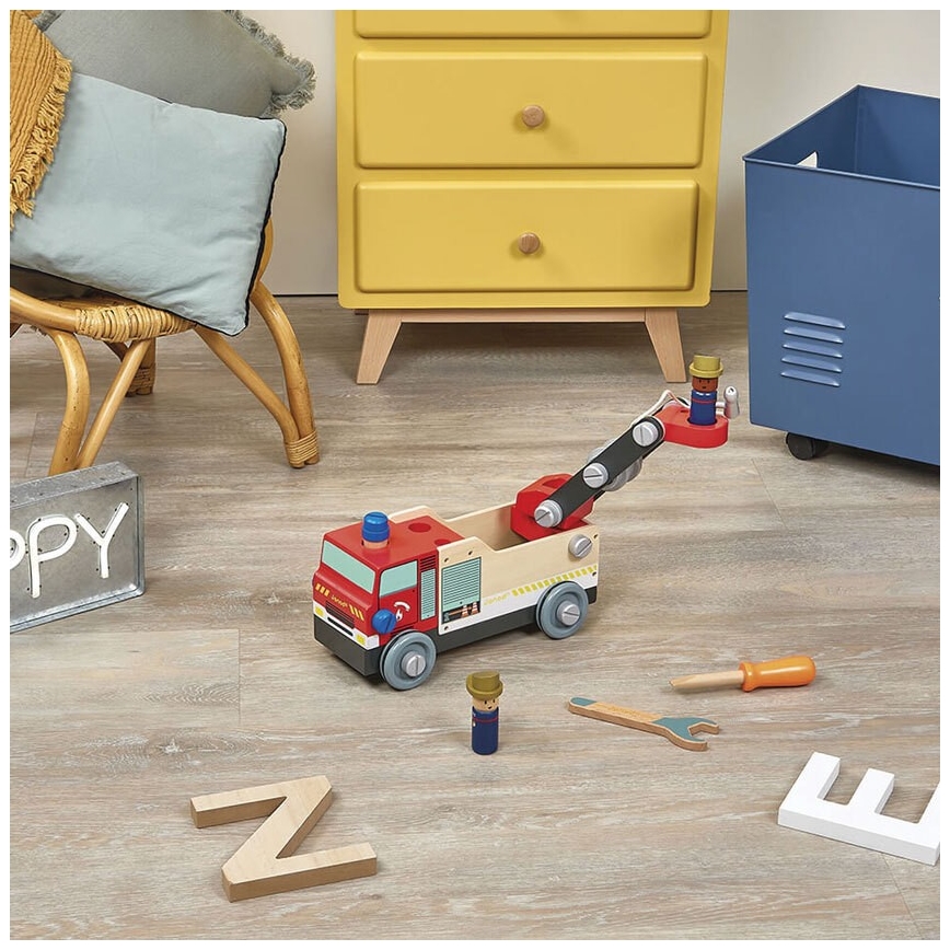 Janod - Leseni gradbeni set BRICOKIDS gasilsko vozilo