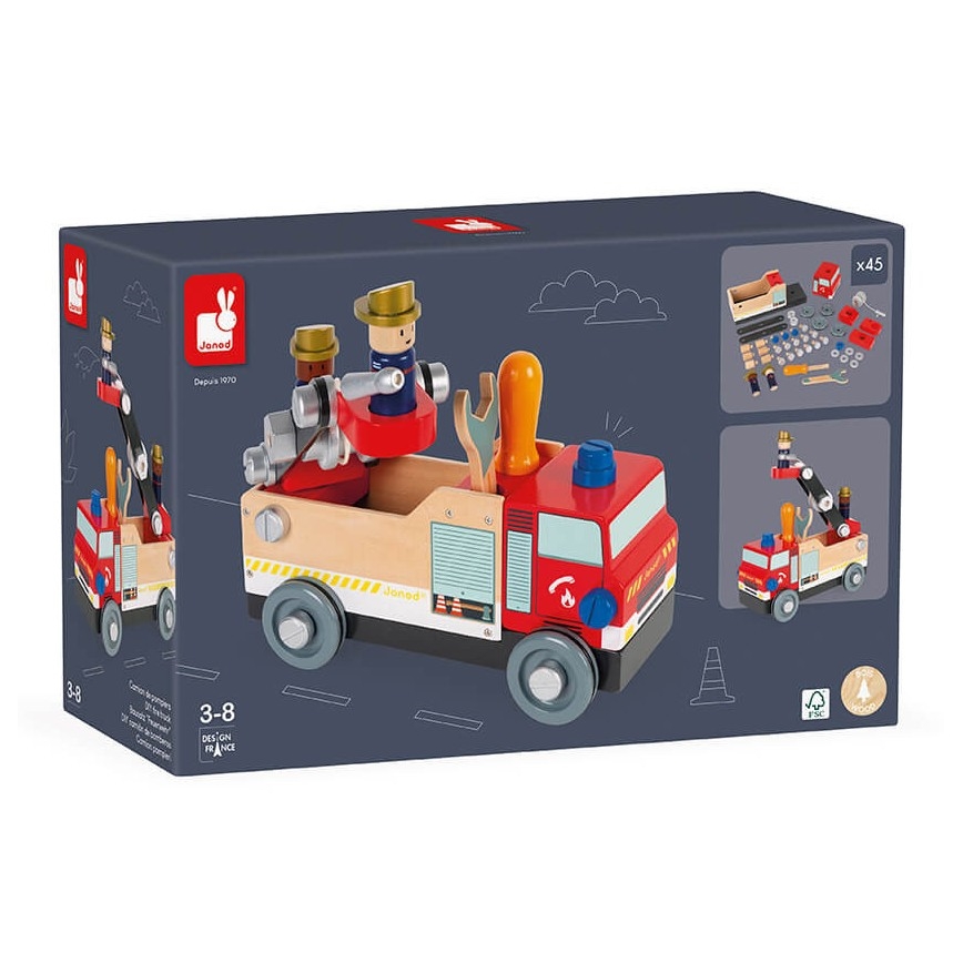 Janod - Leseni gradbeni set BRICOKIDS gasilsko vozilo