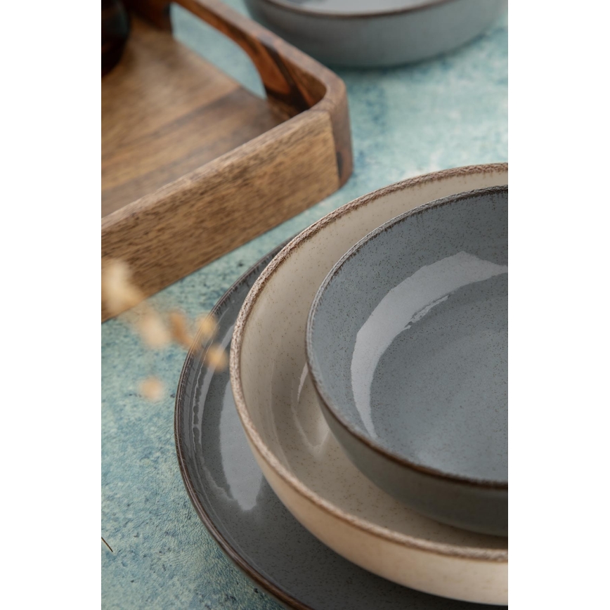 Jedilni komplet 16 kosov siva/bež/porcelan