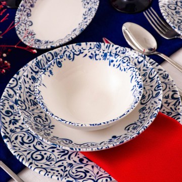 Jedilni komplet 18 kosov bela/modra/porcelan