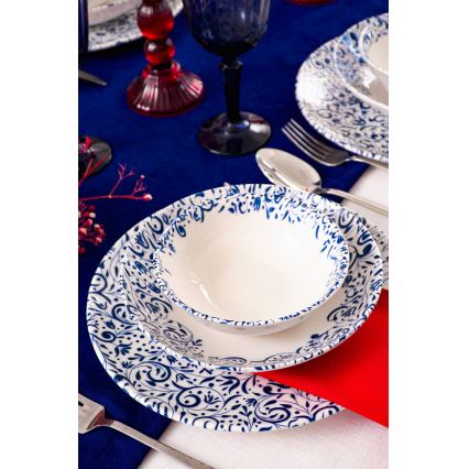 Jedilni komplet 18 kosov bela/modra/porcelan
