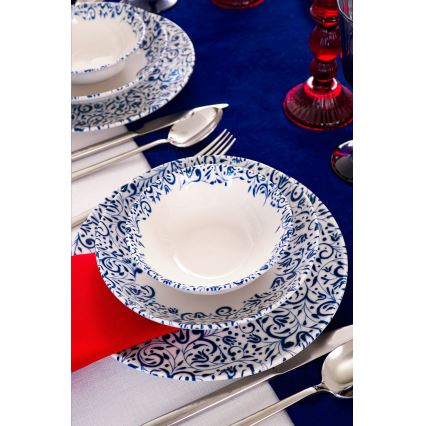 Jedilni komplet 18 kosov bela/modra/porcelan