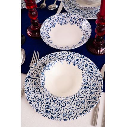 Jedilni komplet 18 kosov bela/modra/porcelan