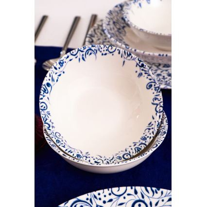 Jedilni komplet 18 kosov bela/modra/porcelan